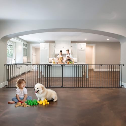 Image of 150" Extra Wide Baby Gate, Play Yard Child Safety Gate, Dog Gates with Auto-Close Door, Double Locking System for The House Doorways, Fireplace, Kitchen, 6-Panels, 30" Tall