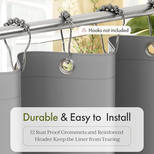 Image of Bathway Shower Curtain Liner, Grey Shower Curtain Liner 72x72 PEVA Waterproof Shower Curtain Liner Plastic with 3 Magnets and 12 Rustproof Metal Grommets, Lightweight Shower Liner for Bathroom