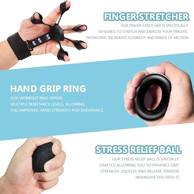 10 PCS Grip Strength Trainer Kit, Hand Gripper Strengthener, Forearm Strengthener, Finger Strengthener, Finger Exerciser, Stress Relief Ball,Forearm Workout Ring for Muscle Building and Injury Recover