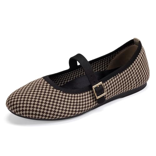 Image of Frank Mully Women's Mary Jane Flats Comfortable Dressy Ballet Flats Casual Round Toe Slip On Washable Knitted Fabric Office Work Woman Shoes