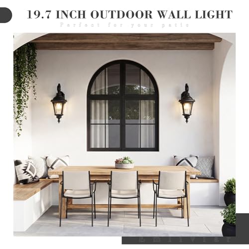 Image of Emliviar Porch Sconce Lighting for Patio, 19.7 Inch Black Classic Outdoor Wall Sconce with Water Ripple Glass Shade, XE265B-S BK-SW