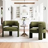 COLAMY Modern Velvet Ohrensessel 2er Set, Gepolsterter Sessel Wohnzimmer, Bequemer Runder loungesessel mit 3 Beinen für Wohnzimmer, Schlafzimmer, Leseecke, Grün