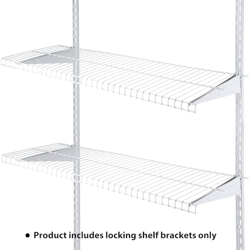 Image of Wonderjune 20 Pcs Adjustable Locking Shelf Bracket 16 Inch Shelf Brackets Heavy Duty Wire Shelving Brackets for Deep Wire Shelving Double Track System (White)