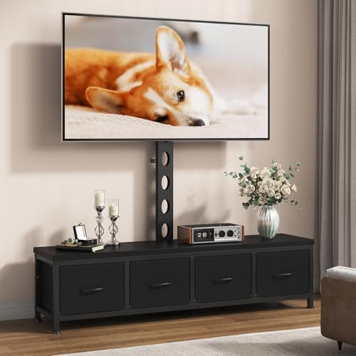 DrawXynth TV Stand with Mount & 4 Drawers, Entertainment Center up to 75 inch TV, Modern Media Console Fabric Dresser TV Stand for Living Room Bedroom