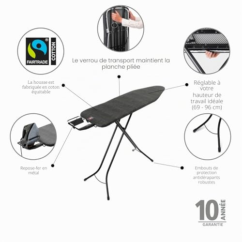 Brabantia Table à Repasser Taille B, pour Fer Vapeur, Denim Black, 124x38cm – vue 2