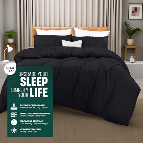 Utopia Bedding Double Duvet Cover Set – Duvet Cover with Ruched Hem Pillow Cases – Soft Microfiber Polyester – Decorative Duvet Set (Black) - Cosy Home Interiors Utopia Bedding Double Duvet Cover Set – Duvet Cover with Ruched Hem Pillow Cases – Soft Microfiber Polyester – Decorative Duvet Set (Black) - Image 2