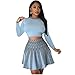 MTOYOU Fashion round neck sleeved pleated skirt two-piece knit printed dress