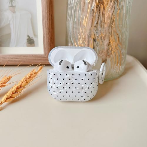 Image of MINSCOSE for Cute Glitter AirPods 4 Case,Retro Shell Pattern Polka Dot Aesthetics Design with Trendy Keychain Ring,Soft TPU Protective Cover with Cleaner Kit for AirPods 4-White