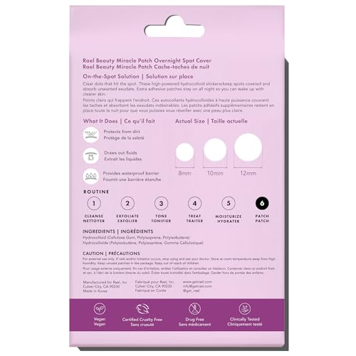Rael Miracle Overnight Spot Cover Hydrocolloid Acne Pimple Patches (104 Ct) - image 9