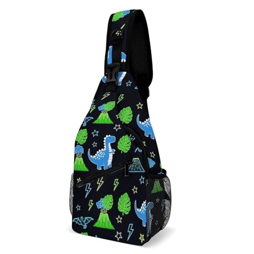 Men's Foldable Sling Bag Backpack, Multipurpose Crossbody Rope Rucksack for Outdoor Sports, Dinosaur Daypack Bags