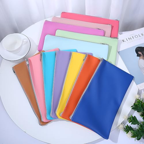 Geldtasche Set 12 Stück A5 – PU Leder Banktasche/Geldbeutel/Dokumententasche mit Reißverschluss – 12 Farben Cash Stuffing Budget Organizer für Haushalt, Reisen & Coupons