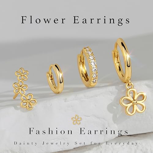 Image of Small Gold Huggie Hoop Earrings Set for Women Men Hypoallergenic 14K Plated Stack Cartilage Earrings, Sterling Silver Multiple Piercing Lightweight Mini Thin Cute Dainty Trendy Jewelry Gifts for Women