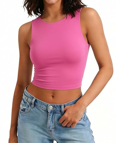 Image of Avidlove Crop Tops for Women Crew Neck Basic Tank Sexy Double Lined Seamless Crop Going Out Summer Tops