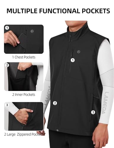 Image of Men's Windproof Vest Lightweight Casual Fleece-lined Softshell Sleeveless Jacket for Travel Hiking Running Golf