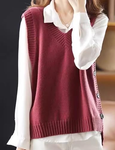 Women's Casual V Neck Sleeveless Pullover Knit Vest Fall Ribbed Sweaters Tops2