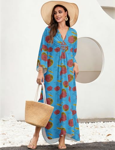 Image of MAKABO Women's Bamboo Viscose Kaftan V Neck Muumuu Summer Maxi Caftan Dress