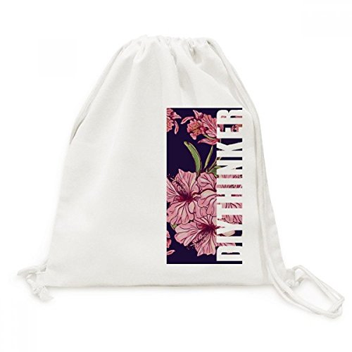 Sac cordon en toile fleur plante foncé sac à dos voyage léger imprimé