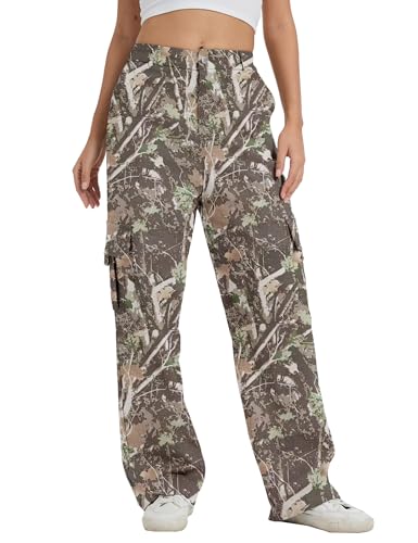 Image of Cargo Pants for Women High Waist Wide Leg Stretchy Pull On Baggy Casual Pants with Pockets