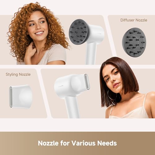 Image of Dreame Gleam Travel Hair Dryer for Women, 110,000RPM High Speed Hair Blower with Diffusers, Fast Drying, 200M Negative Ions for Frizz-Free, Smart Heat Control, Compact Hair Dryer