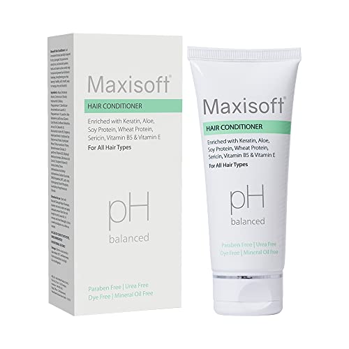 Image of Maxisoft Hair Conditioner | Keratin, Aloe & Protein Rich | Repairs Dry, Frizzy & Damaged Hair | Smooth, Soft & Nourished Finish | pH Balanced, Paraben Free | For Men & Women | (100 ml Pack of 1)
