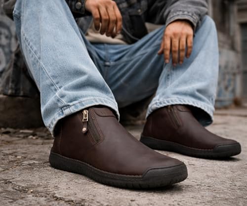 Image of Kraasa Men's Stylish Trendy Sneakers | High Tops Synthetic Side Zipper Casual Shoes | Ultra Soft Cushioned Insole | Airmix Sole Footwear