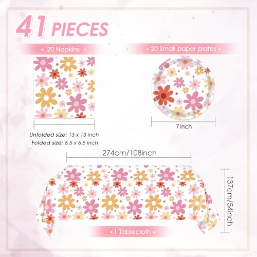 Image of 41PCS Groovy Daisy Birthday Party Decorations Retro Hippies Flower Disposable Tableware Include Daisy Plates and Napkin and Daisy Tablecloth Party Supplies for 70s Boho Birthdays Baby Showers Weddings