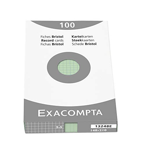 Exacompta, Ref 13248E, Bristol Squared Records Cards (Pack of 100), A5 in Size, 205gsm Card, Compatible with Printers