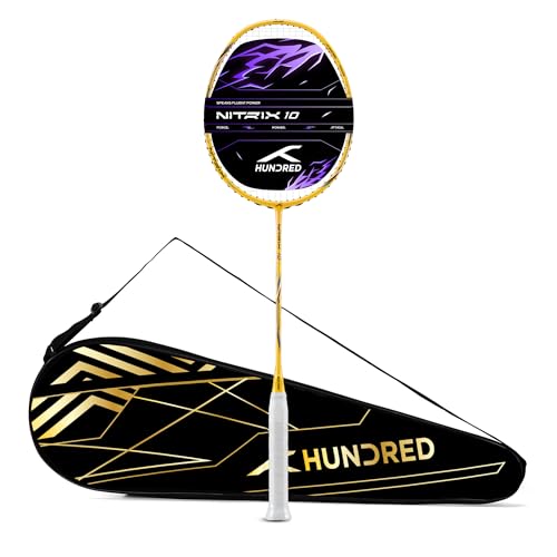 Image of Hundred Nitrix 10 Badminton Racket (Strung) | Carbon Fiber Frame | Head-Heavy Attacking Racket | Flexible Shaft for Powerful Smashes | Max Tension 30 lbs | Full Cover Included