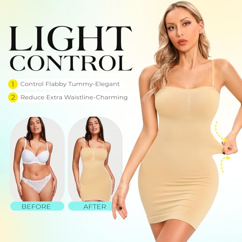 Image of Strapless Shapewear Slips for Tummy Control Women's Full Slip Under Dresses Body Shaper Seamless