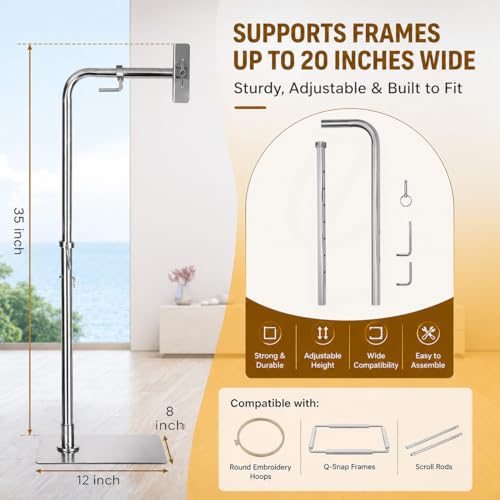 Image of MARGAR Workstand with Side Clamp, for Lowery Stand, Adjustable Cross Stitch Floor Stand, Rotating Needlepoint Stand, Fits Q-Snap Frames, and Scroll Rods up to 20 inch Wide, Heavy Duty Metal Construction