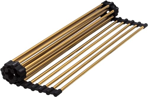 Strictly Sinks Stainless Steel Dish Drying Rack – Gold 21 X 13 Inches Roll Up Dish Drying Rack – Multipurpose Foldable Over The Sink Kitchen Drainer, Countertop Cooling Rack