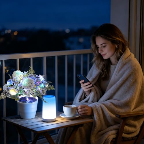 Image of Artificial Blue Flower Night Light Bedroom Wedding Party Office Decor | Unique Gifts for Women Mom Wife Girlfriend Sister FriendBirthday Valentines Mothers Day Christmas Anniversary Housewarming