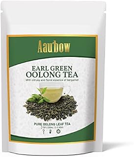 Aaubow Earl Green Oolong Loose Tea Leaves Citrusy and Floral Essence of Bergamot Loose Leaf Tea Oolong Earl Grey | Naturally ANTIOXIDANTS Detoxing Slimming Tea | Resealable Pouch |Brew 130 Cups 200g