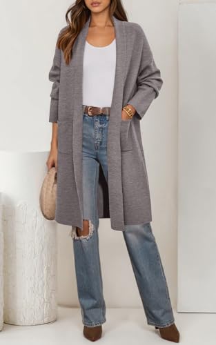 PRETYGARDEN Long Sleeve Lapel Collar Open Front Oversized Sweaters Casual Chunky Long Cardigan Women Fashion Outfits (Grey, X-Large) - image 3