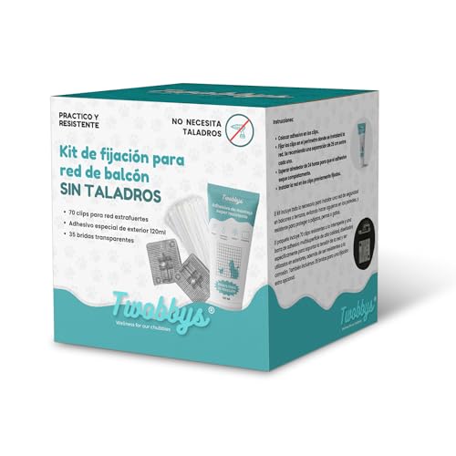 Twobbys® Pack de Fijación Red Sin Taladros | 70 Ganchos para Red + Adhesivo Extrafuerte 120ml +...