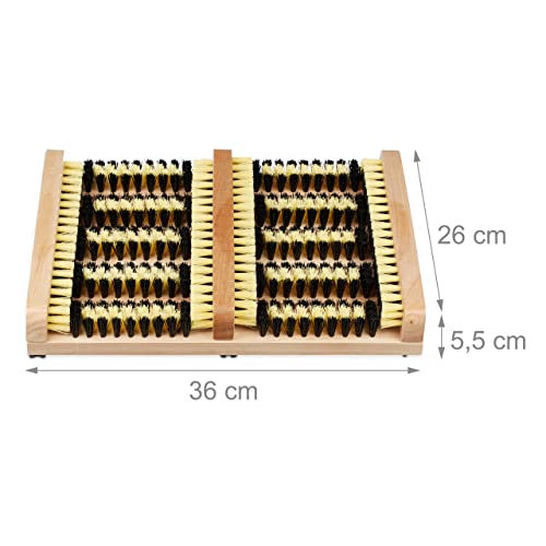Relaxdays Outdoor Schuhabstreifer, rutschfester Boden, kräftige Borsten, Fußabtreter Außenbereich, Holz Leisten, natur