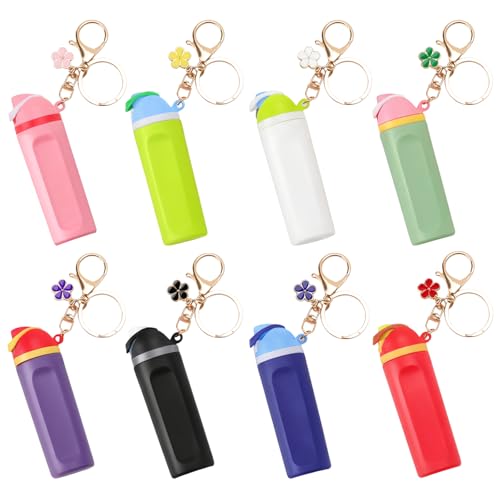 Wchoicsy 8 Pack Mini Tumbler Keychain Compatible with Owala Water Bottle Mini Cup Keychain Chapstick Lip Balm Holder for Women Girls