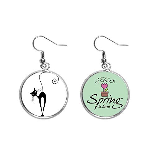 Pendientes de gato negro con cabeza inclinada joyería silueta de animal de primavera