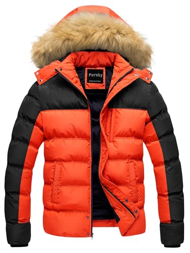 Image of Pursky Men's Puffer Jacket Waterproof Winter Bubble Coats Ski Parka Fur Hooded