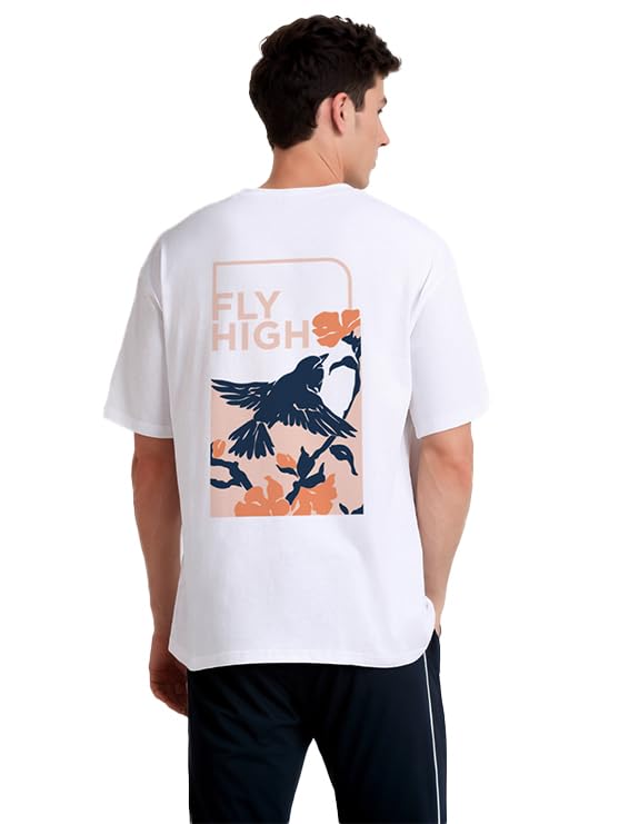 Nobero Men's Cotton T Shirt Half Sleeve Oversized Tshirt, Round Neck Drop Shoulder | Colorful Printed T-Shirt for Men