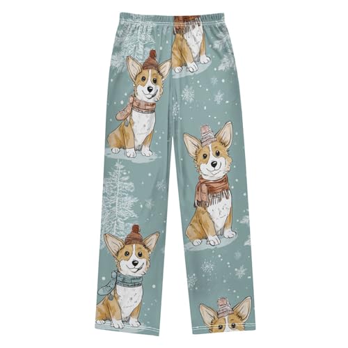 Corgi Dog and Trees Boys Long Pants Soft Trousers Elastic Waist Kids Lounge Bottoms with Pockets S-XL2