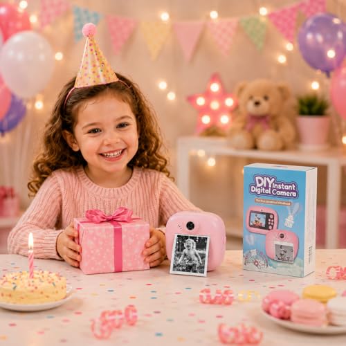 Image of Kids Instant Print Camera, 1080P HD Digital Video Camera with Built-in Thermal Printer, Fun Photo Camera for Boys & Girls (Pink)