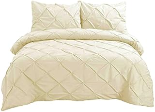 Danny Textiles Pintuck Duvet Cover with Pillowcases 100% Egyptian Cotton 400 Thread Count Quilt Bedding Covers Soft Pintucks Style Luxurious Set Bed Sets With Pillowcases (Single - Beige)
