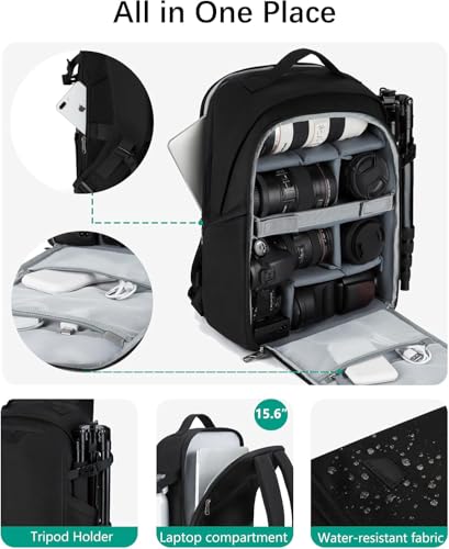 Mochila para cámara DSLR y laptop de 15.6 pulg, negra miniatura 4