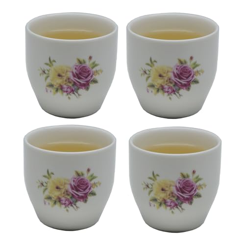 Image of Porcelain Teacup, 5oz Cups Painted Flowers Coffee Tea Water Pot Ceramic Kettle Tea pot Accessories (cup*4)