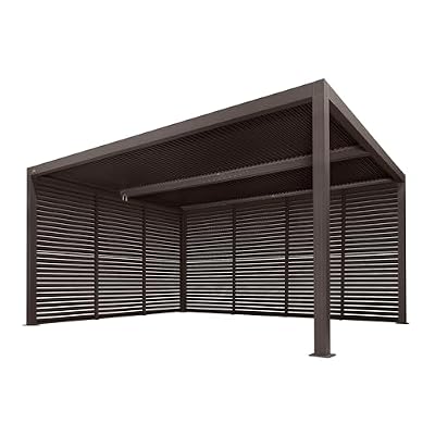 PURPLE LEAF Outdoor 12' × 16' Louvered Pergola with Detachable Louver Walls Patio Adjustable Aluminum Retractable Metal Roof for Deck Backyard Hardtop Gazebo Sun Shade, 1 Short and 1 Long Sides
