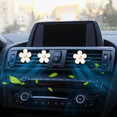 Image of 6 Pcs White Daisy Flower Air Freshener Conditioning Outlet Clip for Women | Cars Perfume Clips Charm Car Interior Decor Accessories for Women Girls Mothers Gifts for Mom Wife
