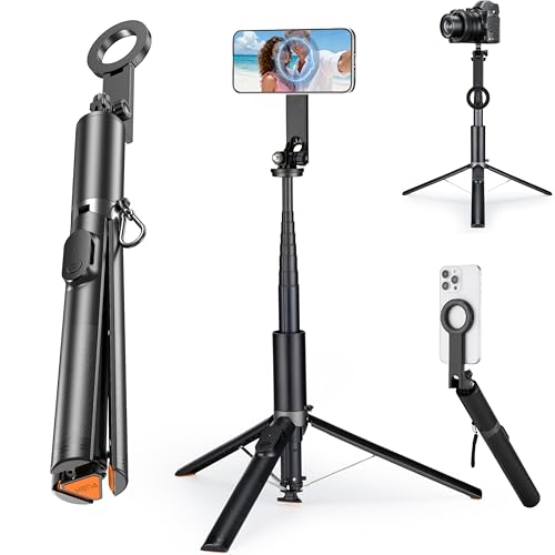 Magnetic Phone Tripod,76" Auto-Open Phone Stand with Metal Ring &
