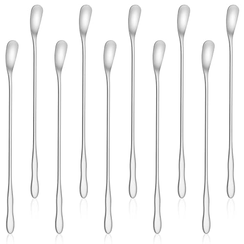 10 Pack Latte Spoons, 7.87 Stainless Steel Coffee Stirrers Spoons, Reusable Long Handle Teaspoons Salt Spoon for Stirring, Tiny Swizzle Sticks for Home Bar Mixing Cocktail Ice Cream Making (Silver)