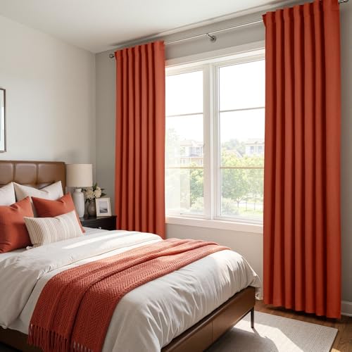 Image of ANRODUO Burnt Orange Back Tab Blackout Curtains 63 Inch Long 2 Panels | Rod Pocket,Thermal Insulated Room Darkening Light Blocking Curtains for Living Room Bedroom Privacy,W42xL63
